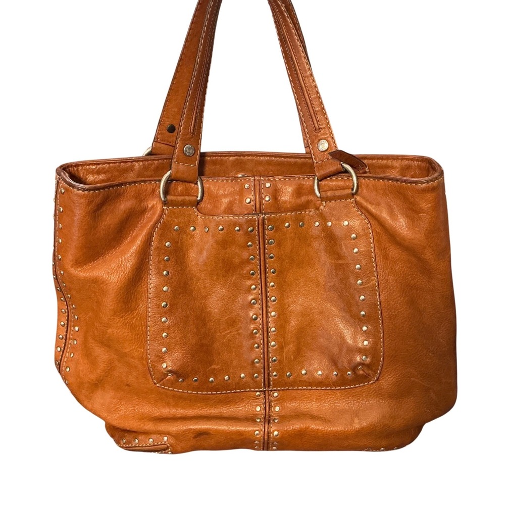 🟣 Vintage Michael‎ Kors Large Cognac Leather Studded Slouchy Bohemian Work Tote